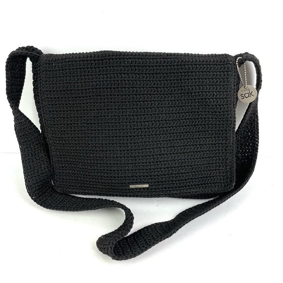 The Sak Handbags - The Sak Crochet Handbag Black Flap Boho Shoulder Bag Purse Bag Charm